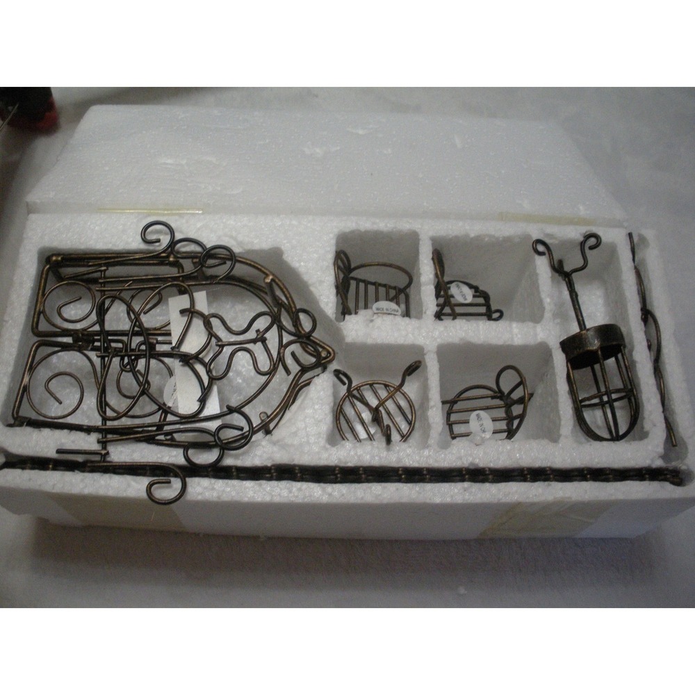 Miniature Wrought Iron Garden Furniture Set Arbor Chairs Table Birdcage Bronze